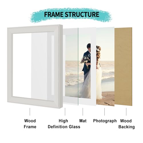Image of iRahmen 10x12 Vintage Picture Frame with Mat 8x10 - High Definition Real Glass Wooden Photo Frames for Tabletop Display and Wall Mounting (Cream, Set of 4)