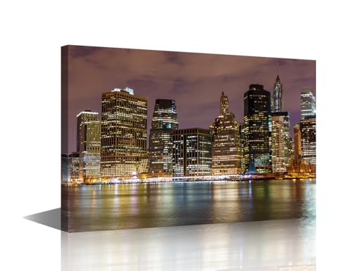 Peinture murale paysage urbain Manhattan TISHIRON tableau New York encadré