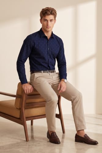 Image of Peter England Men's Cotton Slim Fit Ditsy Printed Full Sleeve Shirt