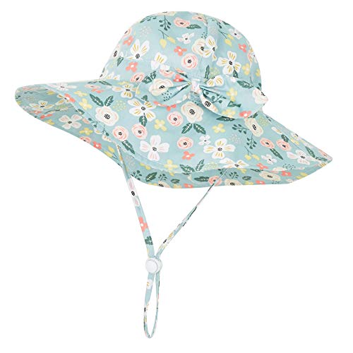 Image of Baby Girl Sun Hat Summer Beach Hats with UPF 50+ Toddler Infant with Wide Brim Strap Outdoor Bucket Hat