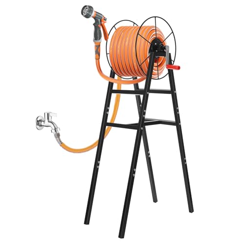 Freestanding Garden Hose Reel Holds 150 Ft Hose, Metal...