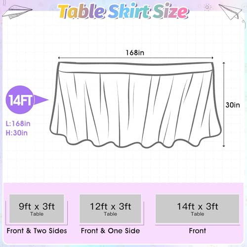 Image of 14FT Ruffle Smiley Face Table Skirt Pastel Teacher Desk Skirt for Classroom Decor Rectangle Table Cloth for Back to School Decorations Colorful Birthday Party Supplies Office Dorm Bookcase Cabinet