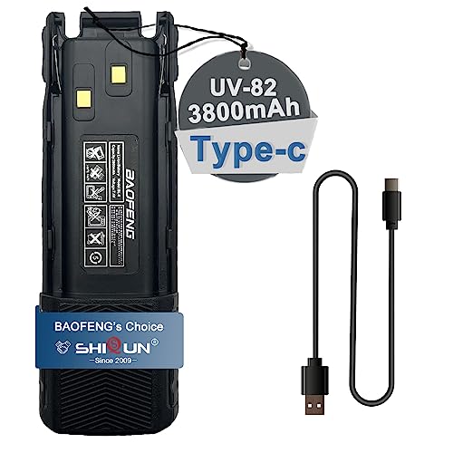 BAOFENG UV-82HP Battery Extended 3800mAh USB-C Charger Repleacement BL-8 Li-ion Battery for Ham Radio Compatible with UV-82 UV-82L UV-82C (Type-c Battery 3800mAh+Cable x1)