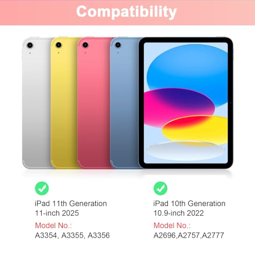 Image of SOPPY Bluetooth Keyboard Case with Mouse for iPad 11th Gen. (A16) 11-inch 2025, 10th Generation 10.9 inch 2022, Detachable Protective Cover, with Built-in Pen Holder, USB-C Rechargeable, Pink