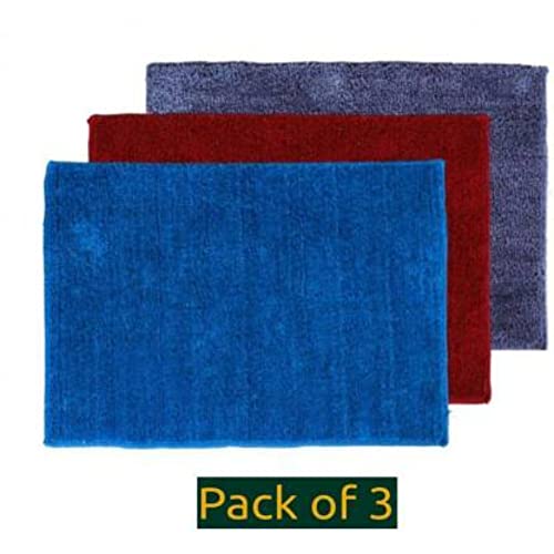 Image of Anti Skid Doormats for Home and Office Entrance Living Room and Bathroom Mats | Entrance Door Mats for Home and Office Entryway. (Pack of 3 (Blue-Red-N.Blue), 16x24)