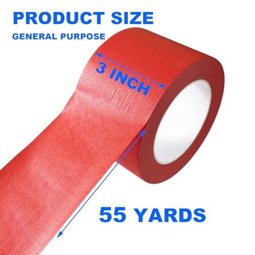 Image of Red Masking Tape, Painters Tape for Wall Decoration, 3 Inch x 55 Yards | Multi-Purpose for Painting, Building, Labeling, Edge Finishing & DIY Projects