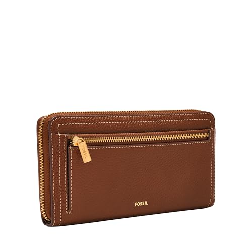Image of Fossil Women's Logan Leather RFID-Blocking Zip Around Clutch Wallet with Wristlet Strap for Women