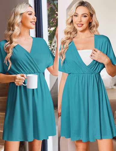 Image of Ekouaer 3 in 1 Labor and Delivery Gown for Hospital Short Sleeve Maternity Nursing Dress Nightgown Postpartum Sleepwear