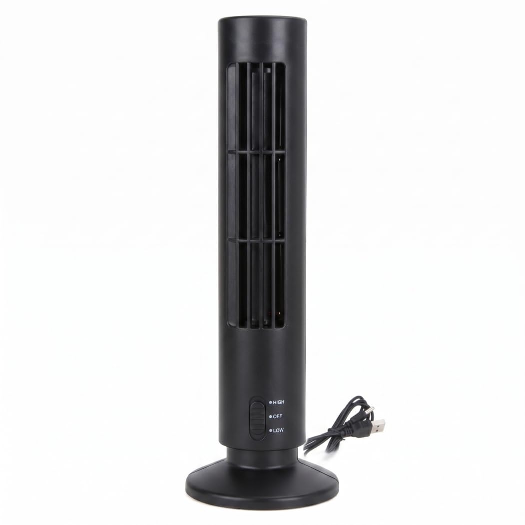 Monwssoe Tower Fans, Small Tower Fan, Bladeless Mini Fan With 2-speed Settings, Usb Fans That Blow Cold Air, Quiet Operation & Energy Efficient, Black (10.5x33cm)