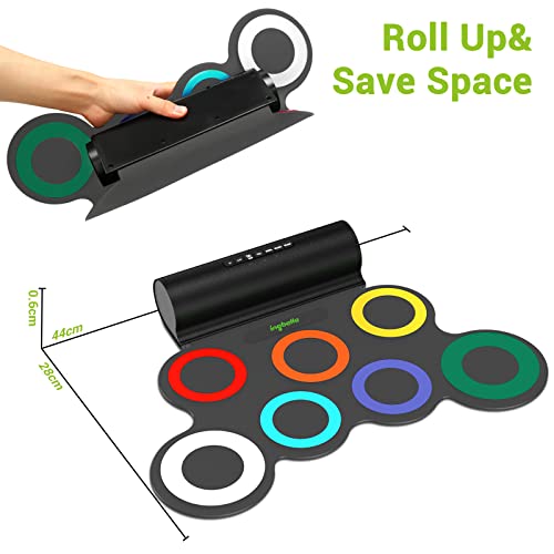 Image of Paxcess 7 Pads Electronic Drum Set, Roll-Up Drum Practice Pad Drum Kit with Headphone Jack Built-in Speaker Drum Pedals Drum Sticks 10 Hours Playtime, Great Holiday Birthday Gift for Kids (Colorful)