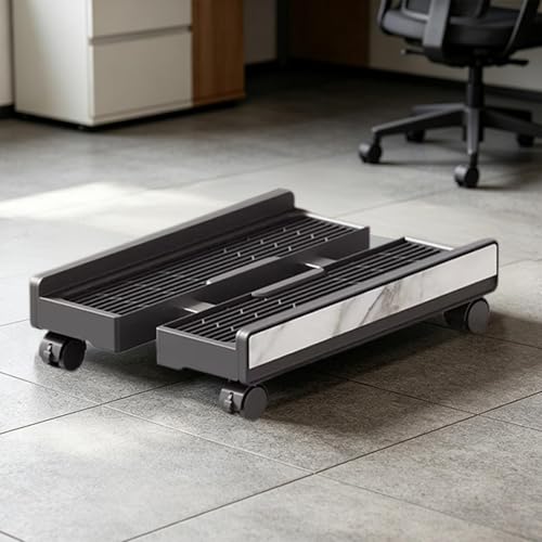 Soporte para Torre de PC con Ruedas Giratorias, Carrito Móvil para CPU con Diseño Elevado y Guardarrails, Ideal para Salas de Juego, Estudio o Hogar, Grano de Mármol Negro miniatura 6