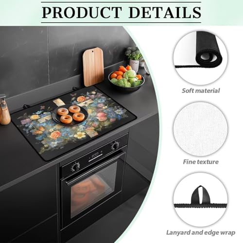 Image of Poceacles Stove Top Cover for Electric Stove, Heat Resistant Oil Resistant Stovetop Protector Cover Cooktop Cover Mat Kitchen Decor, 29 x 21 Inch, Cross Butterfly Flower
