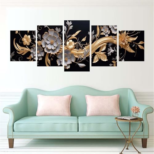 Diamond painting fleur 5 panneaux pour broderie diamant kit adulte de decoration salon