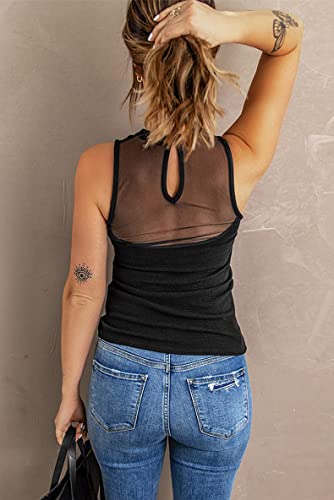 Débardeur sexy en maille transparente et col rond noir S