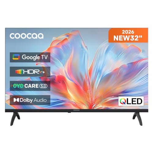 coocaa 32 Zoll Smart TV, 80cm, QLED Fernseher mit Google TV, HDR10, HLG, Dolby Audio, EyeCare, Triple Tuner DVB-T/-T2/-C/-S/-S2 CI+… – Ansicht 1