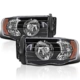 SPEC-D TUNING Black Headlights Compatible with 2002-2005 Dodge Ram 1500, 2003-2005 Ram 2500 3500 L+R Pair Head Light Lamp Assembly