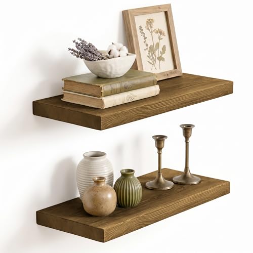 Image of Solid Wood Floating Shelves for Wall 20 inch,Grey Wooden Shelf Set of 2