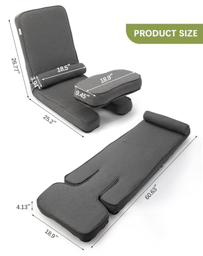 Image of VLIVE Convertible Sleeper Sofa Chair - Adjustable Single Couch with Table & Pillow, Multifunctional Folding Chair Bed for Living Rooms, Bedroom, Small Apartment and Studios, Grey