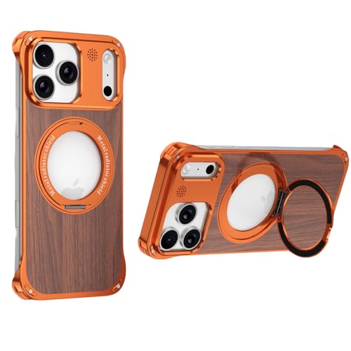 Coque iPhone 17 Pro bois béquille orange et anti-rayures