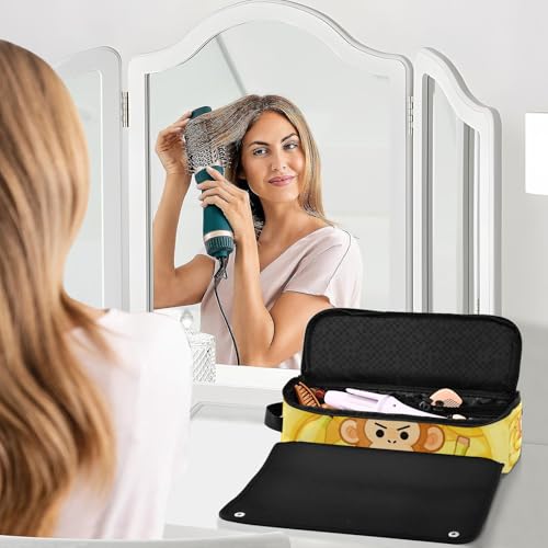 Bolsa de viaje para herramientas de cabello con tapete resistente al calor removible, impermeable, para planchas, rizadores y alisadores con diseño de mono y plátano para mujeres miniatura 6