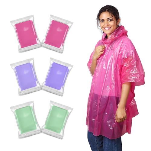EcoNour Disposable Family Pack Rain Poncho - Adult | Transparent & Emergency Rain Ponchos | Lightweight Hooded Raincoat