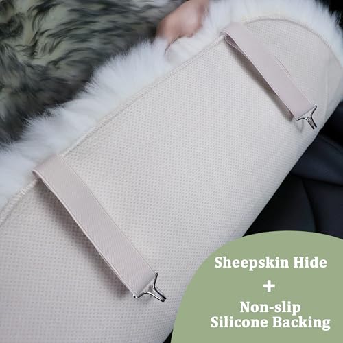 Image of AOGELAN Fluffy Sheepskin Car Seat Cover Long Wool Seat Cover Wolf Tipped