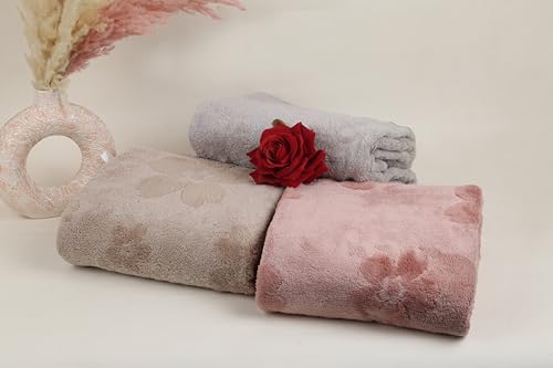 Image of HANKER Ultra Luxury Large /Full Size Plush Bath Towel | Set of 3 | Beige, Peach and Gray Super, Very Soft On Skin, Luxurious Fabric, Pure Polyamide, 70x140cm, 500GSM