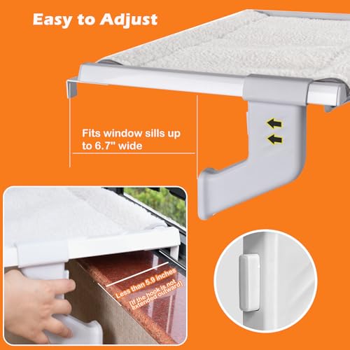 Doemtio Poleiro de Janela de Gato para Gato Grande Interno, Ajuste Deslizante de Uma Etapa Rede de J