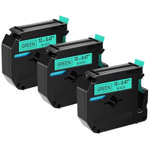 3PK MK-231 M-K 131���̍���12mm�e�[�vMK221 MK 631�v�����^�[��PT-M95 PT-65 PT-70 PT-80�v�����^�[���f���ƌ݊���(Black on green)