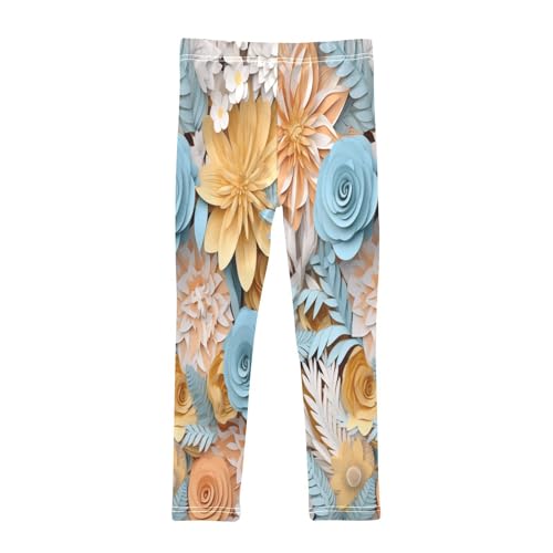 Bolaz Toddler Girls Leggings Printed Yoga Pants Leggings Orange Blue Flower for Kids2