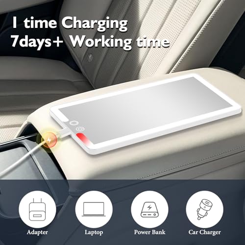 Image of Car Sun Visor Vanity Mirror with Lights, Rechargeable LED Car Visor Makeup Mirror with 3 Color Dimmable Lights - Universal Accessories for Cars, SUVs, Trucks (White)