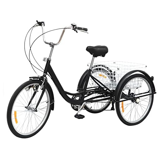 Tricycle adulte de 24" 3 roues avec lampe et panier 6 vitesse croisière vélo pour personnes âgées, filles, garçons, hommes et femmes