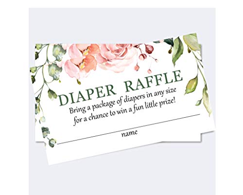 Set of 50 Pink Floral Watercolor Diaper Raffle Cards, Diaper Raffle Cards for Baby Shower, Diaper Raffle Tickets for Girl