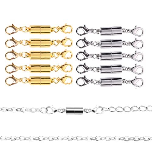 Magnet Karabinerverschluss, 10 Stück Magnetische Schmuck Verschlüsse Schmuck Magnetverschluss für Halsketten, Kettenverlängerungen, Schmuckzubehör (Silber und Gold) Magnetic Lobster Clasp Cover