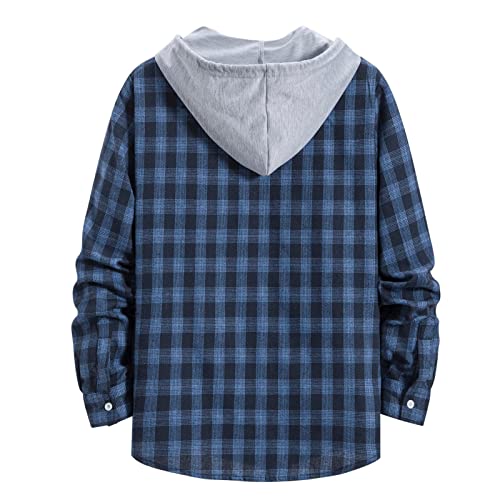 Men Long Sleeve Quilted Lined Flannel Shirt Jacket with Hood Button-Down Flannel Plaid Shirt Hoodie Lightweight Jacket3