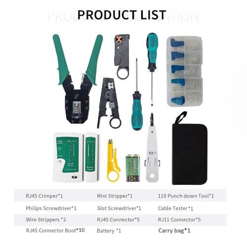 Image of COMTECH cat5 kit Crimping Tool Kit for Network Cable Repair Set Crimper 8P8C 4P4C 6P6C Connectors RJ45 RJ11 RJ12 Cat5 Cat6 Lan Cable Tester Network Repair Tool Portable Wire Stripper