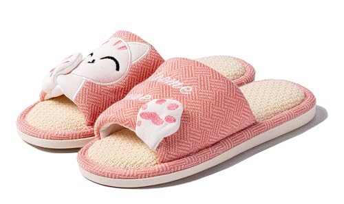 Cliont Women's Cute Cat Soft Indoor Slippers Open Toe Cotton Slip on Home Shoes House Couple Slippers3