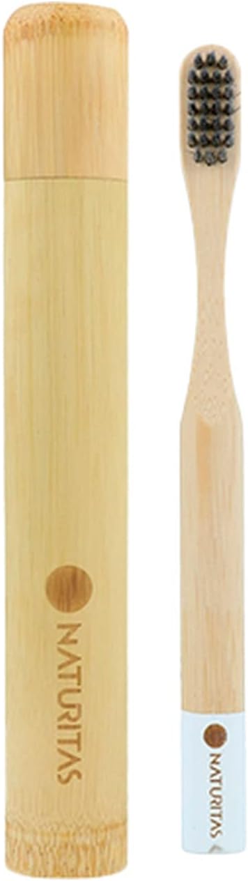 Pack Cuidado Dental Bambú Niños Naturitas | Incluye: Cepillo de dientes de adulto y funda | Respetuoso con el medio ambiente | Madera natural