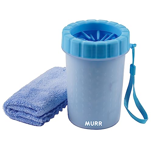 Dog Paw Cleaner Cup, Portable Dog Paw Washer for Small & Medium Dogs, Soft Silicone Bristles Muddy Paw Cleaner with Towel, Pet Foot Washer for Travel and Home Use (Blue)