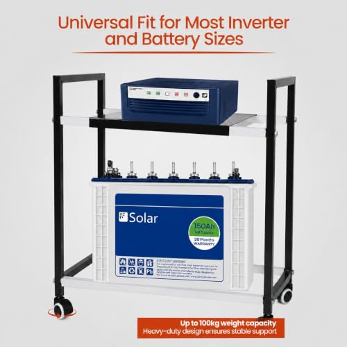 Image of Shop4Ever Inverter Trolley for Home, Heavy Duty Adjustable Inverter Stand with Wheels | Rust-Resistant Metal Battery Stand | Up to 150 kg Load | Home & Office Use