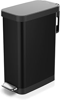 Glad Slim Trash Can with Clorox Odor Protection - Narrow Kitchen Garbage Bin with Soft Close Lid, Step On Foot Pedal and Waste Bag Roll Holder, Black, 45 Liter