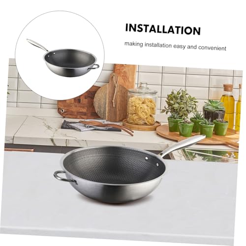 Wok de acero inoxidable con doble mango, antiadherente miniatura 3