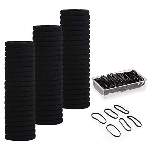 Elastic Hair Ties Black 60 Pcs Cotton Hair Bands No Crease Elastics Ponytail Holders For Women Girls With 120pcs Rubber Elastic Hair Ties