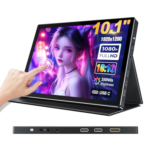 Image of 10.1 inch Portable Touchscreen Monitor, Screen Extender 1920x1200 IPS Travel Small Monitor with Cover, USB-C HDMI Computer Touch Screen Display for Laptop Windows PC, PS5 /4 Xbox No Touch