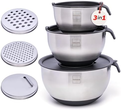 Stainless Steel Mixing Bowls Set of 3, Large Nesting Bowls with A...