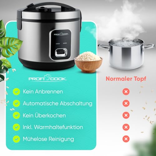Cuociriso ProfiCook® | fino a 3 kg di riso | preparazione rapida | funzione di mantenimento in caldo | misurino e cucchiaio per il riso | cuociriso antiaderente | cuociriso con vaporiera | PC RK 1285 - immagine 4