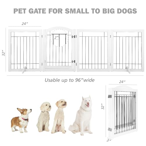SPIRICH 96-inch Extra Wide 30-inches Tall Dog Gate with Door Walk Through, Freestanding Wire Pet Gate for The House, Doorway, Stairs, Pet Puppy Safety Fence, Support Feet Included (White) - Image 6