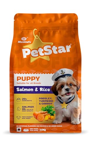 Image of Mankind Petstar Puppy Dry Dog Food (High Protein) Salmon & Rice Flavor, 10k g Pack | Improves Muscle & Strength, Supports Immunity, Protects Liver & Kidney