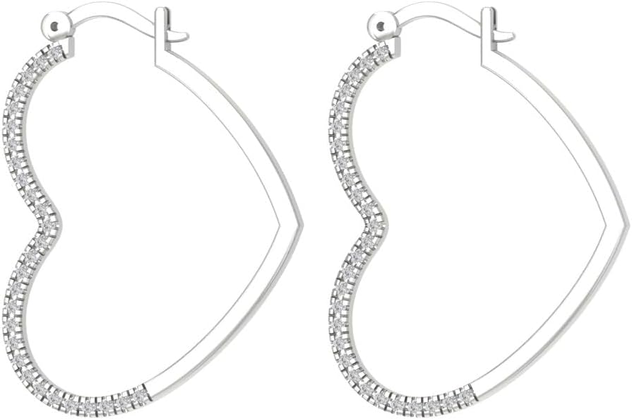 10K Gold or Silver Lab Grown Diamond Heart Hoop Earrings (1/4 cttw, D-F Color, VS Clarity)