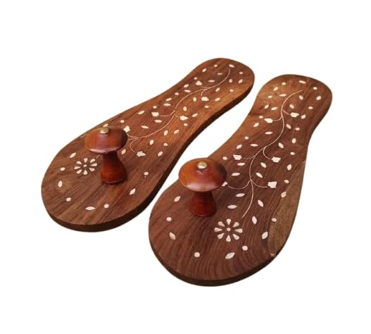 Wooden Khadau Slipper with Floral Inlay Work-image-12